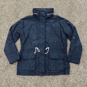 A & F Women S Blue Anorak Utility Cargo Field Jacket Hooded Windbreaker Military